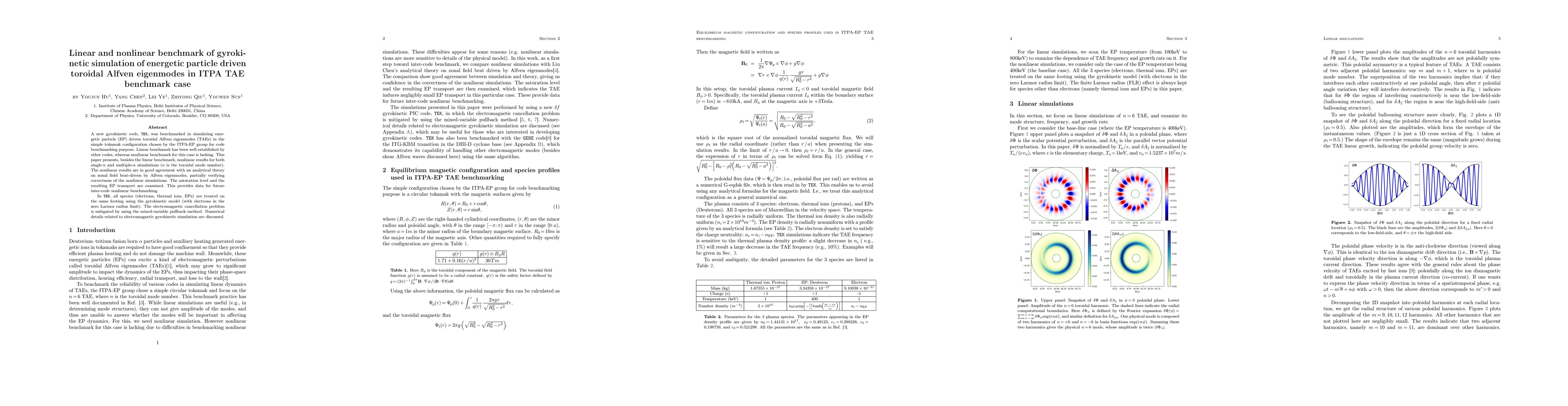 Thumbnail for Linear and nonlinear benchmark of gyrokinetic simulation of energetic particle driven toroidal Alfven eigenmodes in ITPA TAE benchmark case