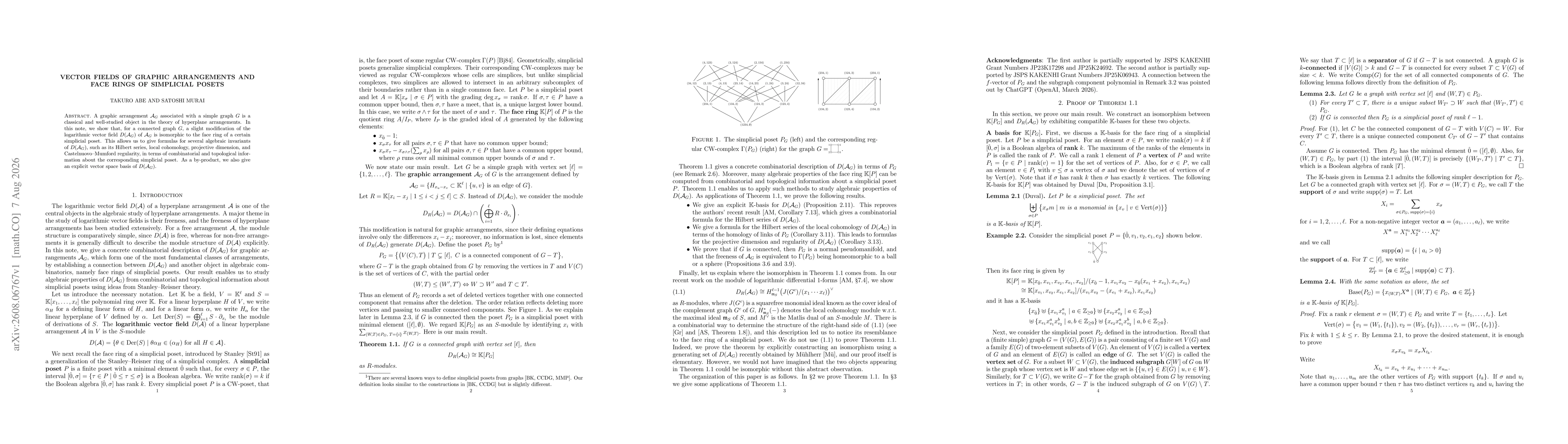 Thumbnail for Vector fields of graphic arrangements and face rings of simplicial posets