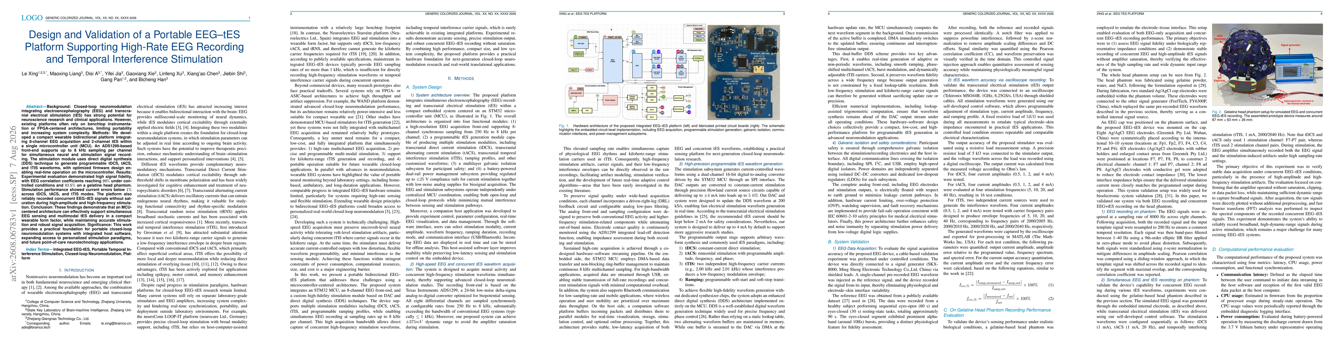 Thumbnail for Design and Validation of a Portable EEG-tES Platform Supporting High-Rate EEG Recording and Temporal Interference Stimulation