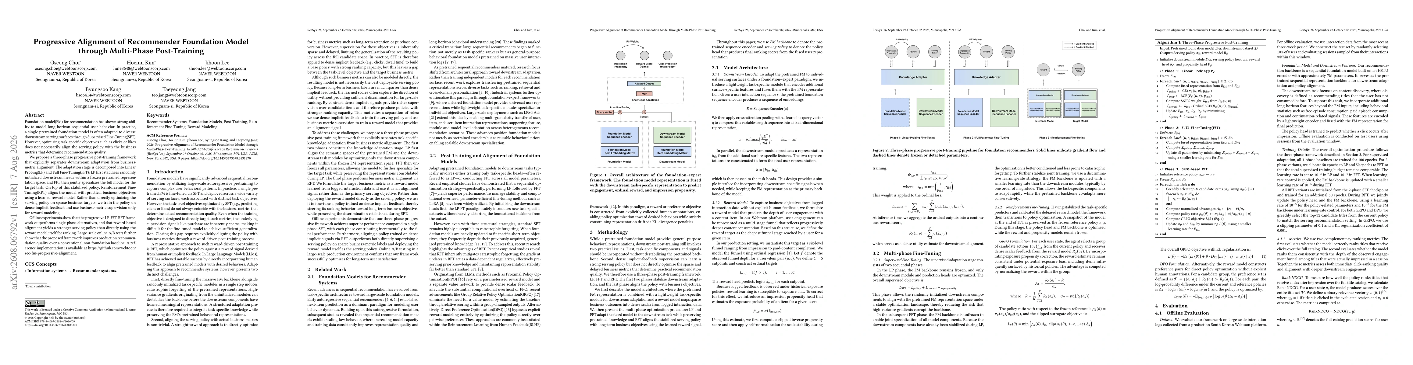 Thumbnail for Progressive Alignment of Recommender Foundation Model through Multi-Phase Post-Training