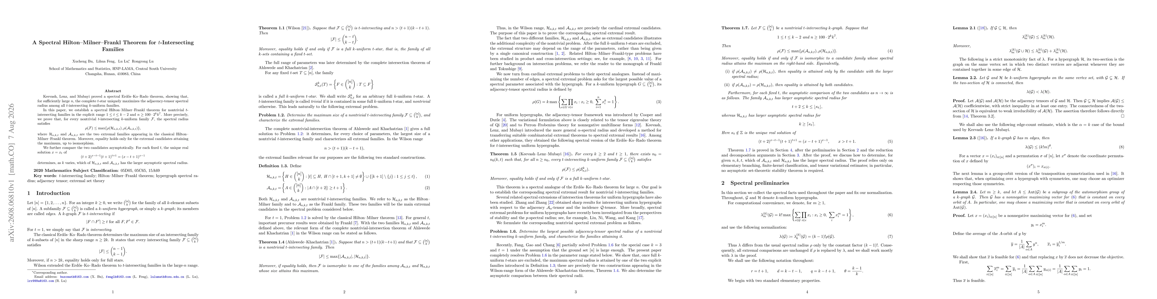 Thumbnail for A Spectral Hilton--Milner--Frankl Theorem for $t$-Intersecting Families