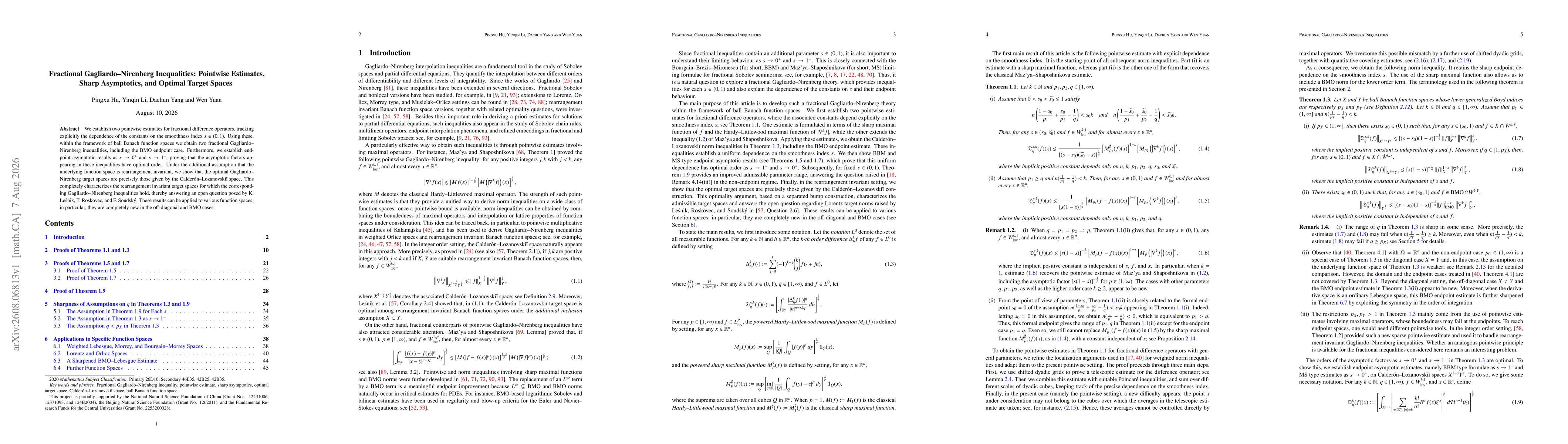 Thumbnail for Fractional Gagliardo--Nirenberg Inequalities: Pointwise Estimates,Sharp Asymptotics, and Optimal Target Spaces
