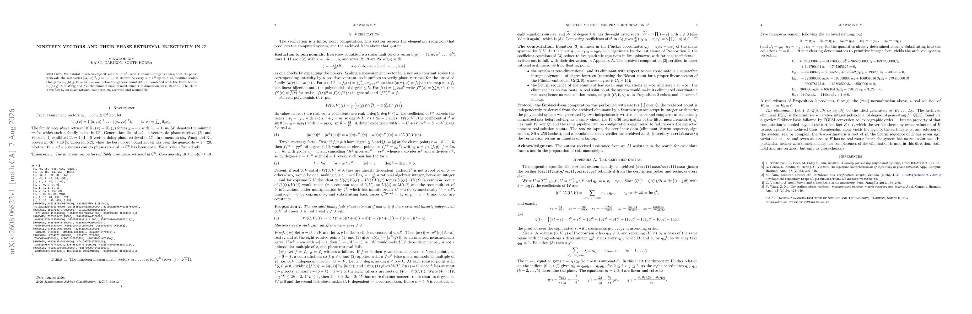 Thumbnail for Nineteen vectors and a certificate of their phase-retrieval injectivity in $\mathbb{C}^6$