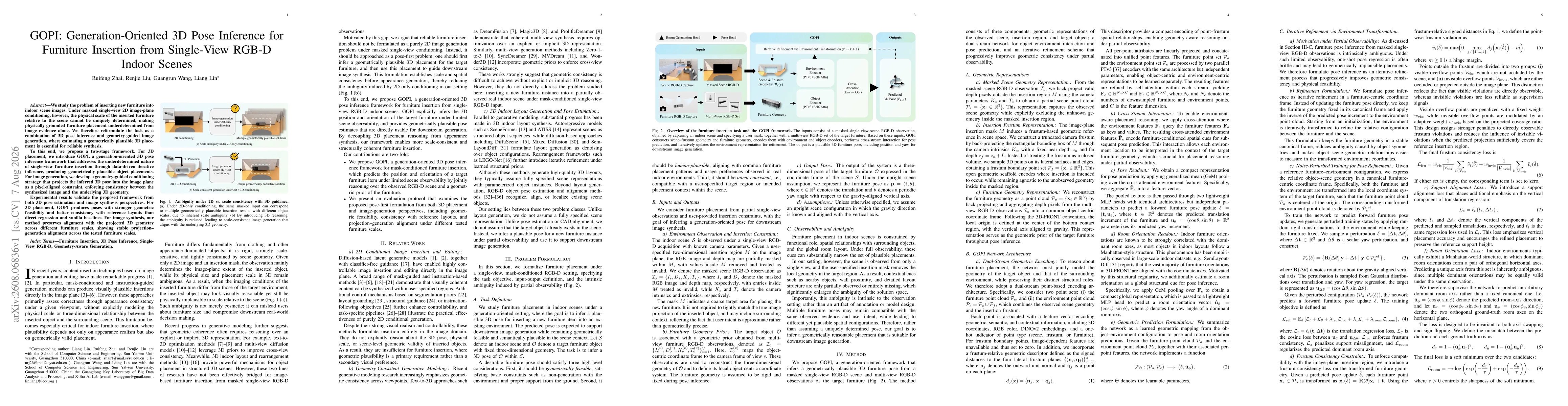 Thumbnail for GOPI: Generation-Oriented 3D Pose Inference for Furniture Insertion from Single-View RGB-D Indoor Scenes