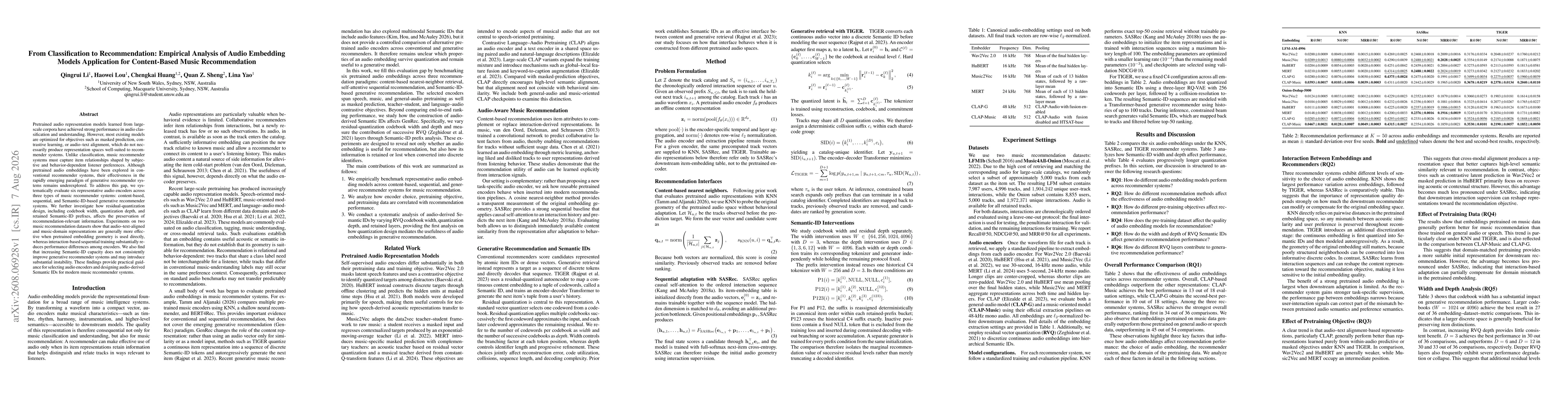 Thumbnail for From Classification to Recommendation: Empirical Analysis of Audio Embedding Models Application for Content-Based Music Recommendation