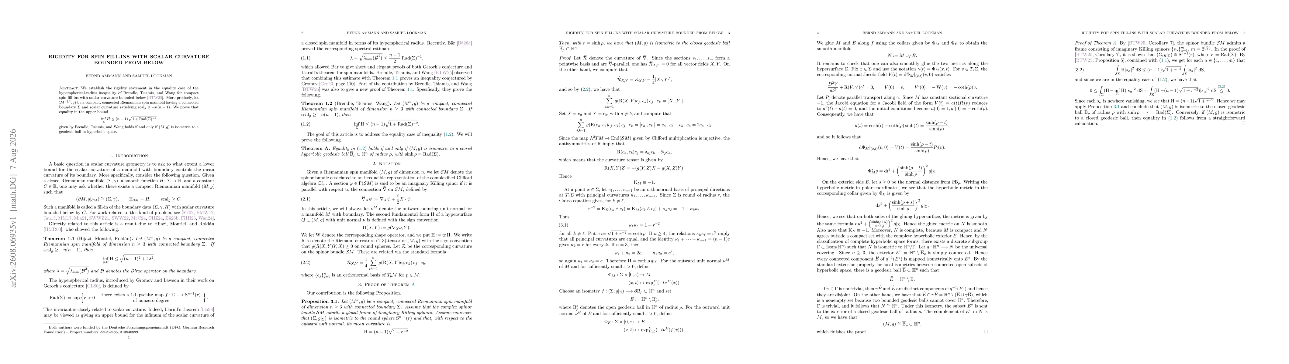 Thumbnail for Rigidity for spin fill-ins with scalar curvature bounded from below