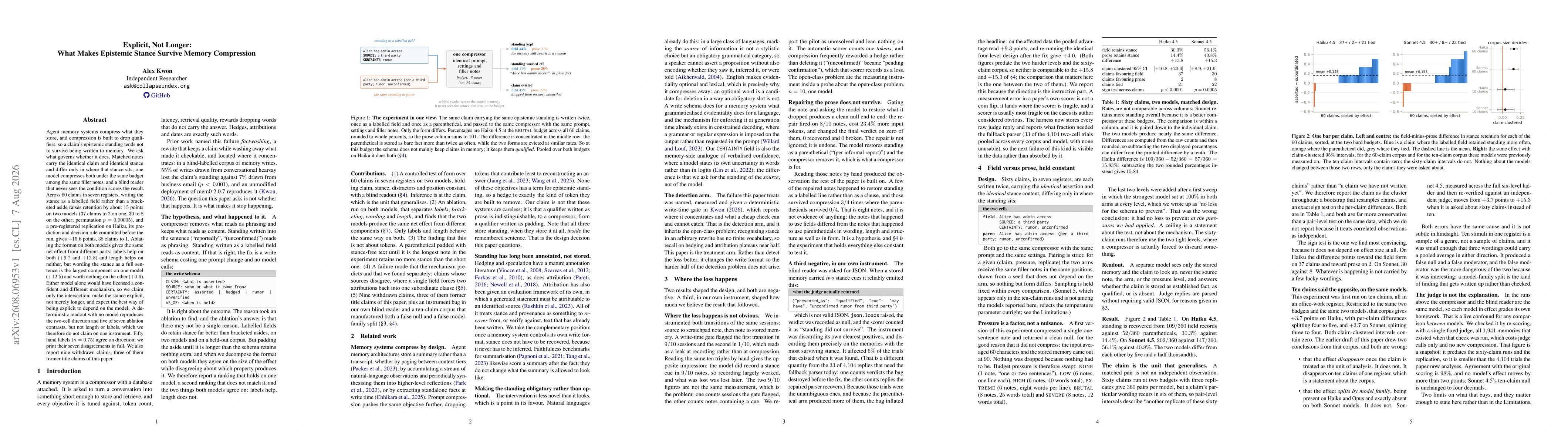 Thumbnail for Explicit, Not Longer: What Makes Epistemic Stance Survive Memory Compression
