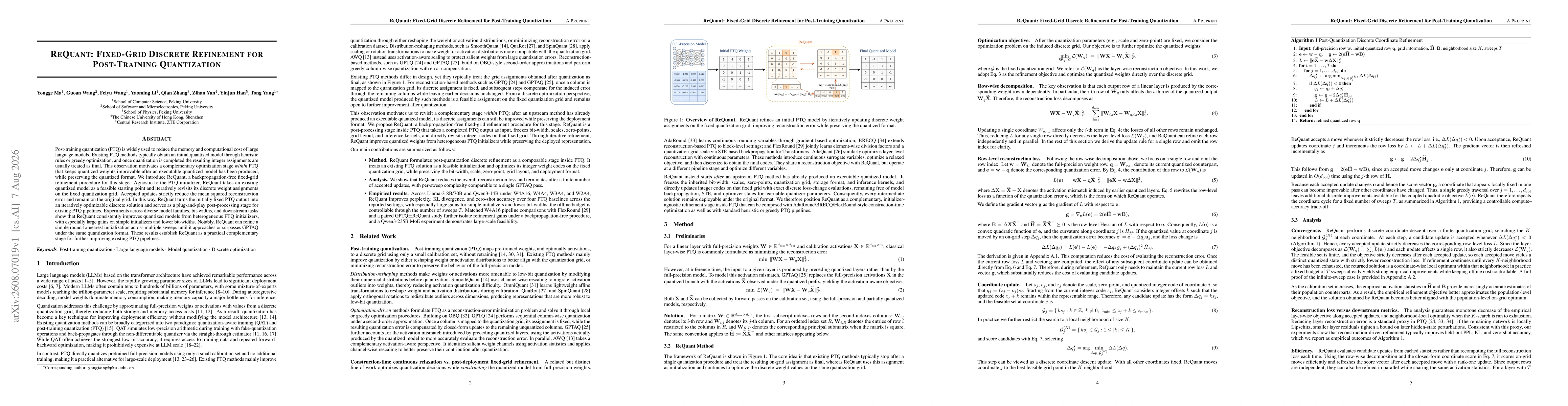 Thumbnail for ReQuant: Fixed-Grid Discrete Refinement for Post-Training Quantization