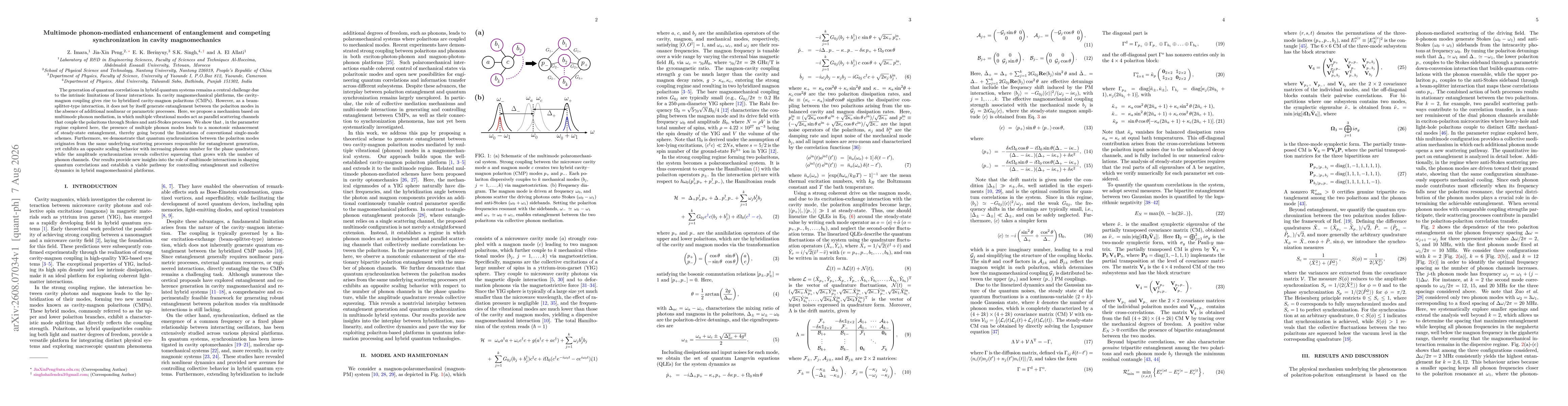Thumbnail for Multimode phonon-mediated enhancement of entanglement and competing synchronization in cavity magnomechanics