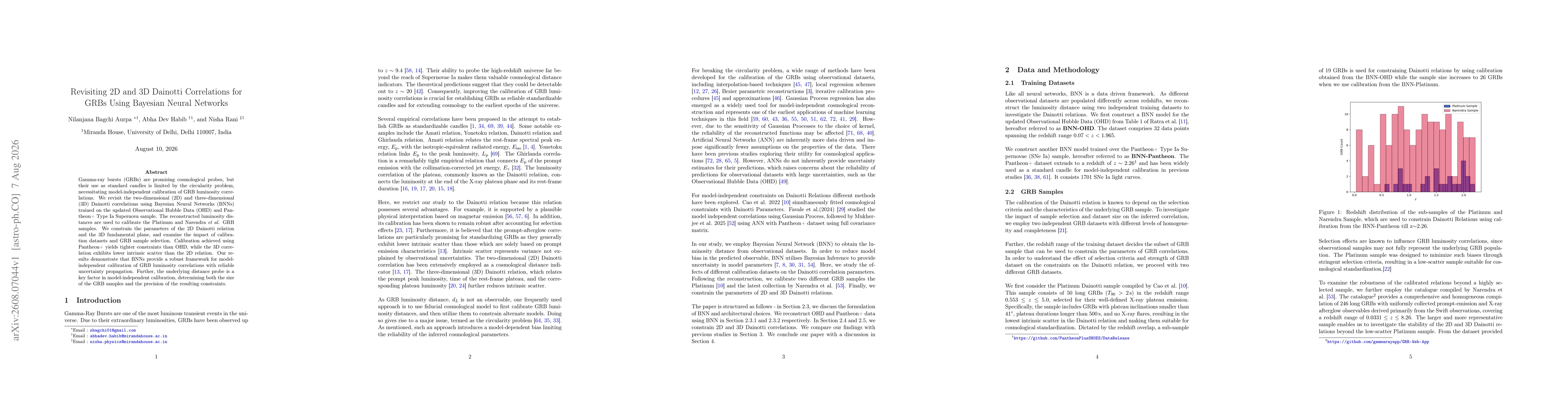 Thumbnail for Revisiting 2D and 3D Dainotti Correlations for GRBs Using Bayesian Neural Networks