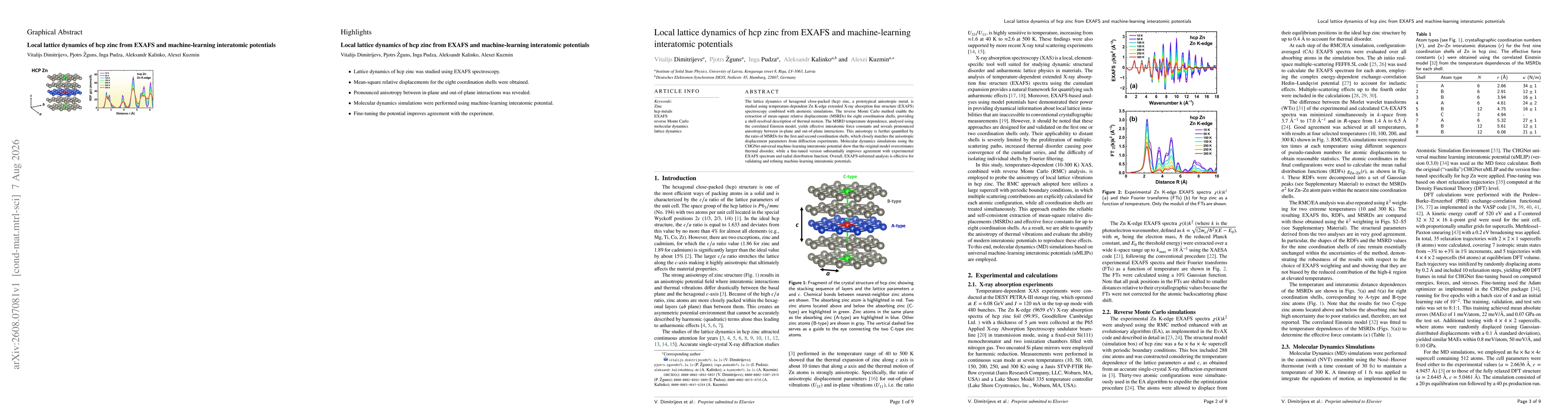 Thumbnail for Local lattice dynamics of hcp zinc from EXAFS and machine-learning interatomic potentials