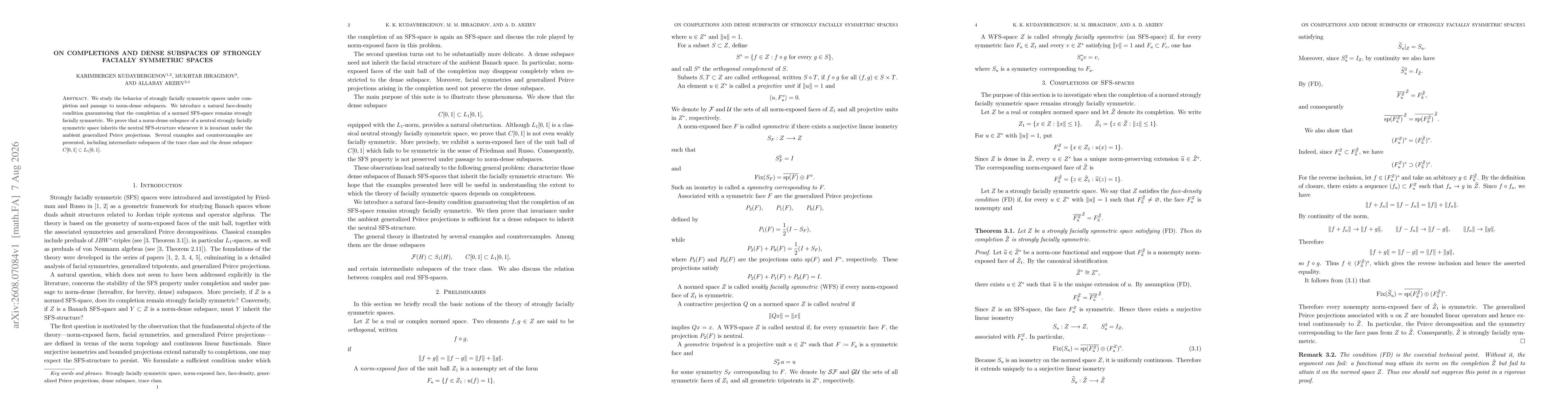 Thumbnail for On Completions and Dense Subspaces of Strongly Facially Symmetric Spaces