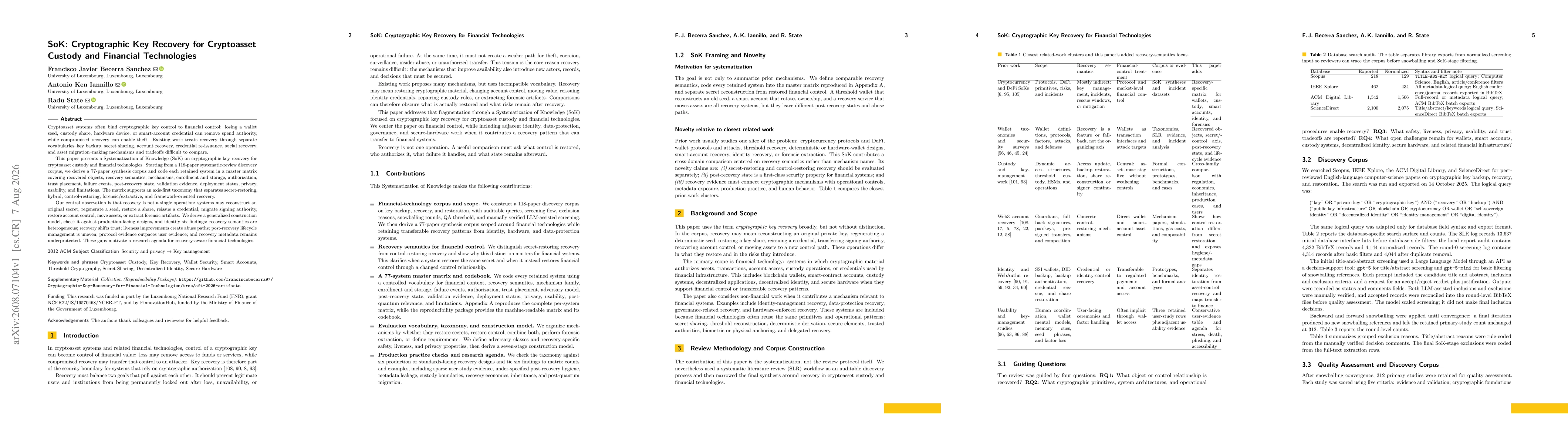 Thumbnail for SoK: Cryptographic Key Recovery for Cryptoasset Custody and Financial Technologies