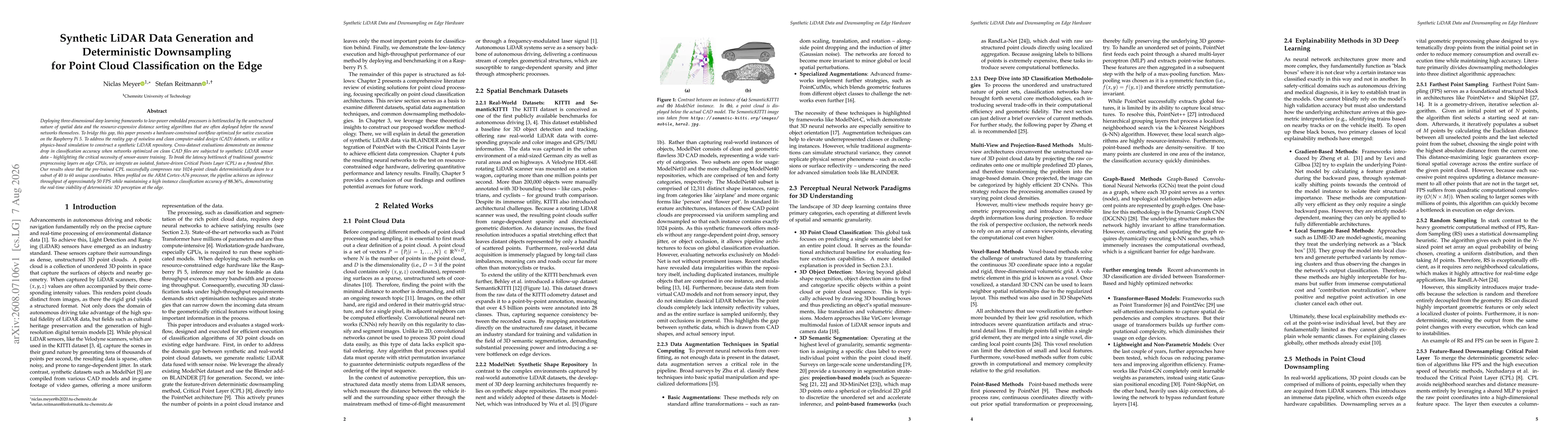 Thumbnail for Synthetic LiDAR Data Generation and Deterministic Downsampling for Point Cloud Classification on the Edge