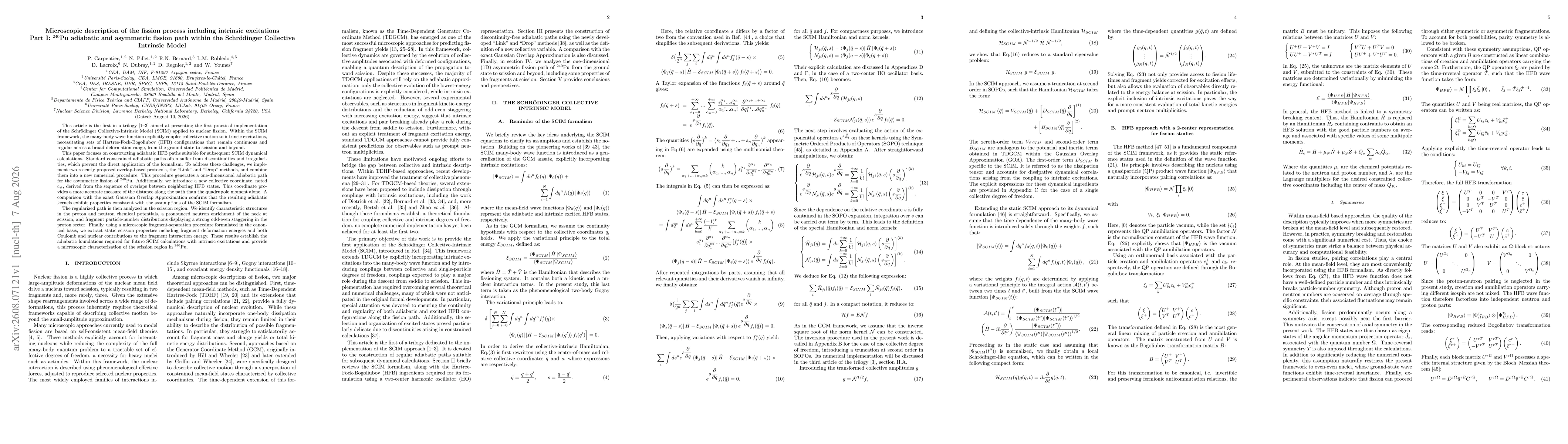 Thumbnail for Microscopic description of the fission process including intrinsic excitations. Part I: 240Pu adiabatic and asymmetric fission path within the Schrodinger Collective Intrinsic Model