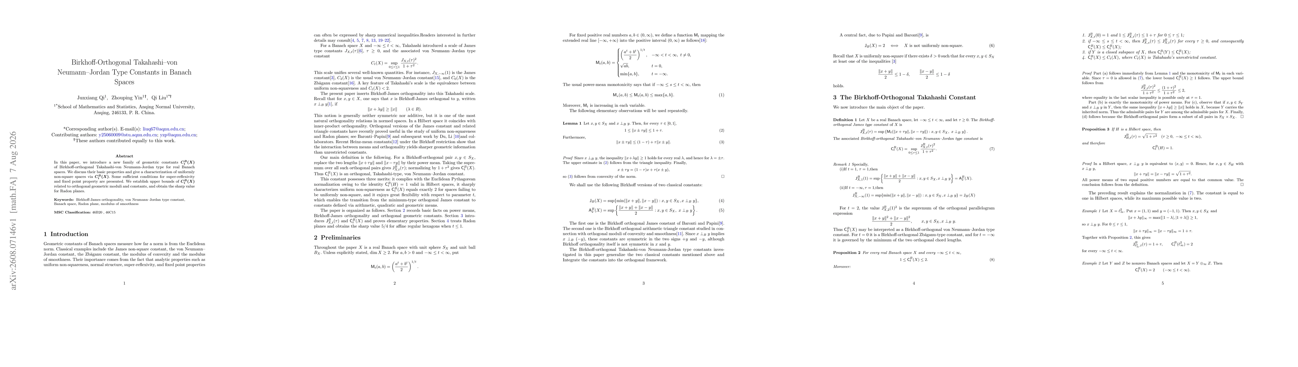 Thumbnail for Birkhoff-Orthogonal Takahashi-von Neumann-Jordan Type Constants in Banach Spaces