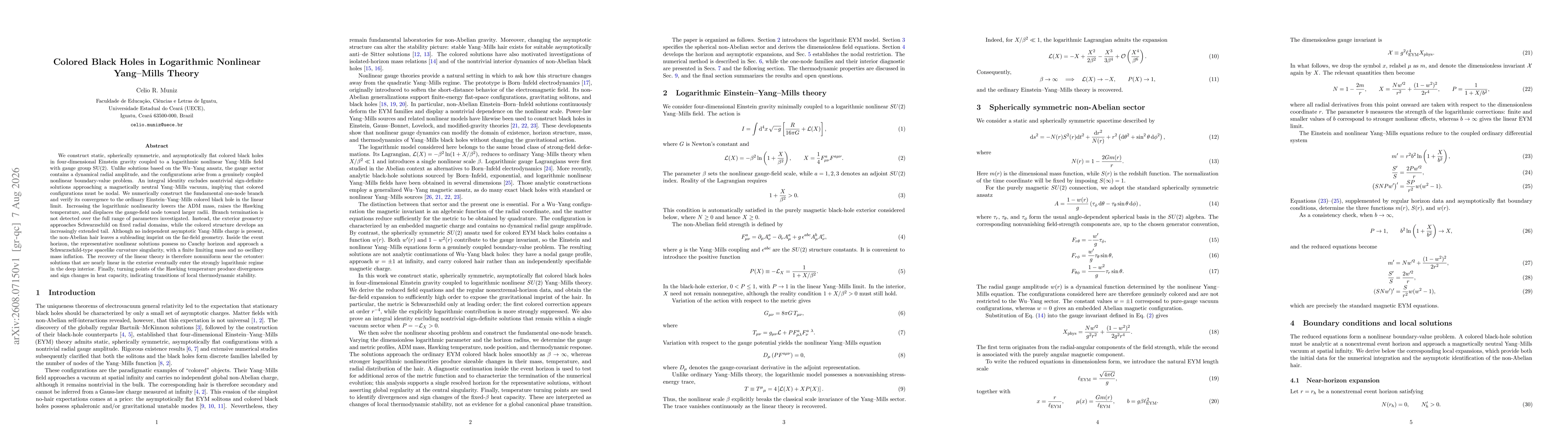 Thumbnail for Colored Black Holes in Logarithmic Nonlinear Yang--Mills Theory