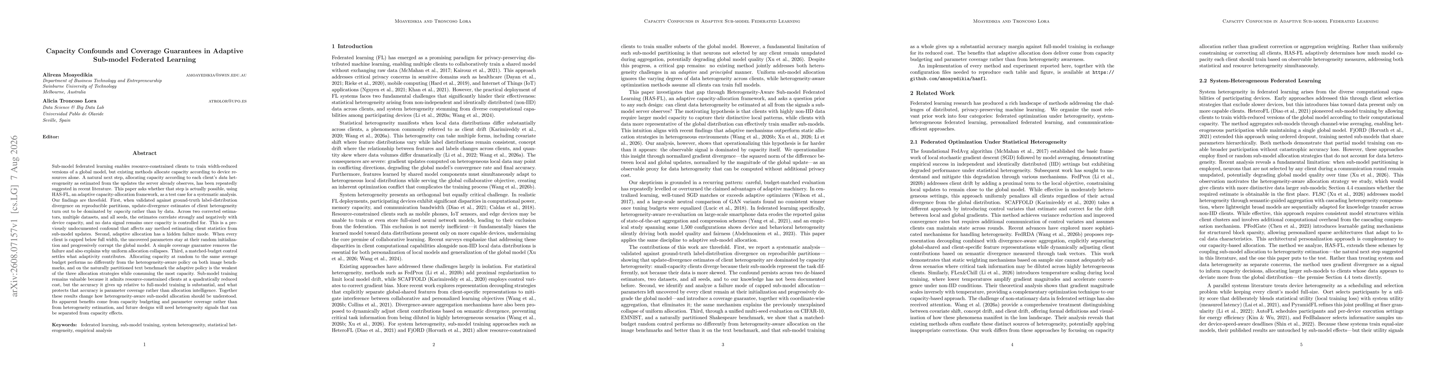 Thumbnail for Capacity Confounds and Coverage Guarantees in Adaptive Sub-model Federated Learning