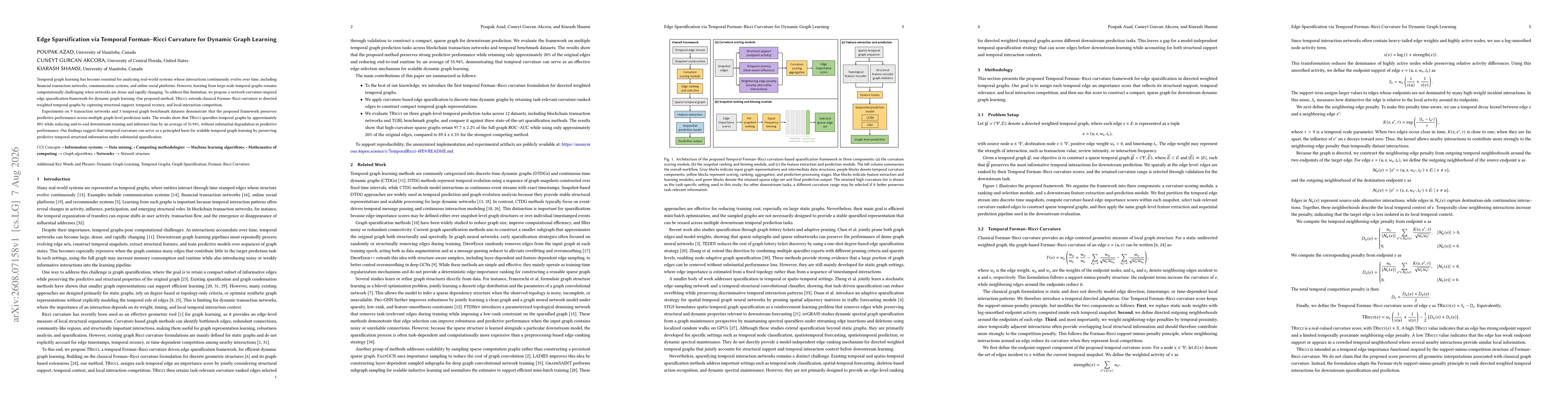 Thumbnail for Edge Sparsification via Temporal Forman-Ricci Curvature for Dynamic Graph Learning