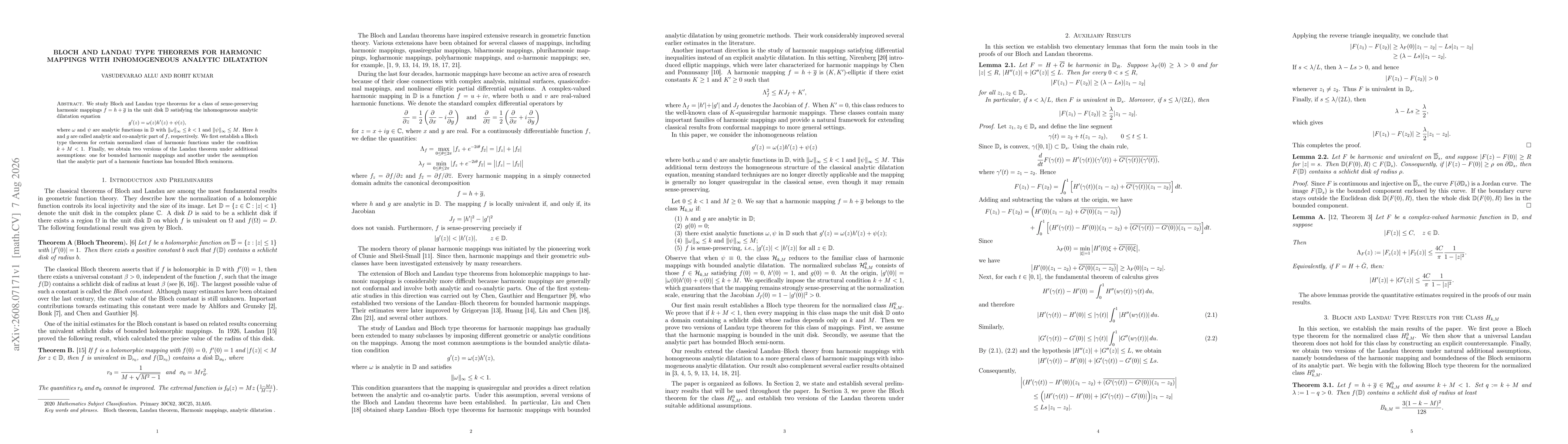 Thumbnail for Bloch and Landau Type Theorems for Harmonic Mappings with Inhomogeneous Analytic Dilatation