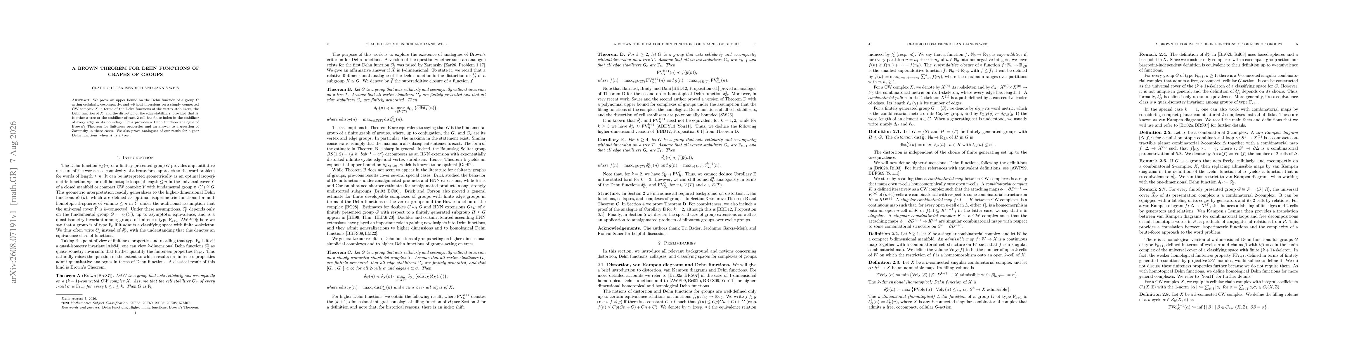 Thumbnail for A Brown Theorem for Dehn functions of graphs of groups