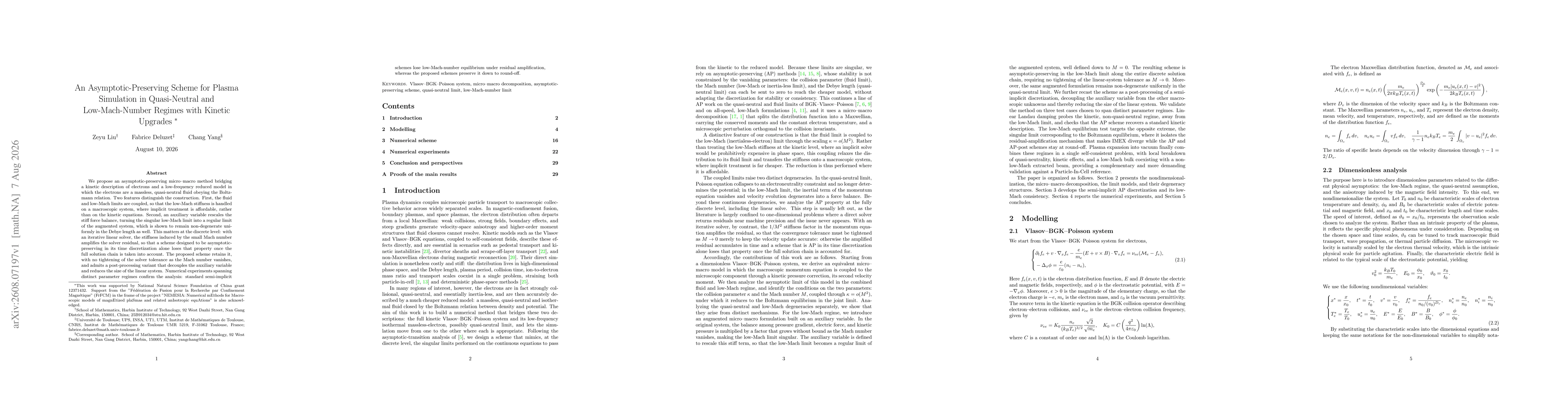 Thumbnail for An Asymptotic-Preserving Micro--Macro Scheme for Plasma Simulations in Quasi-Neutral and Low-Mach-Number Regimes with Kinetic Upgrades