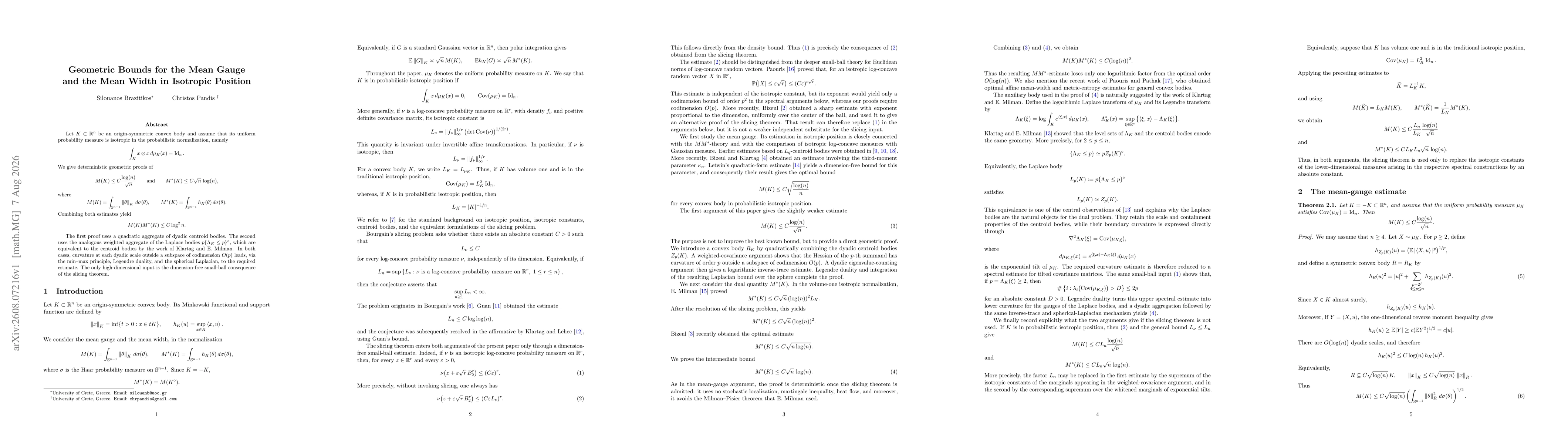 Thumbnail for Geometric Bounds for the Mean Gauge and the Mean Width in Isotropic Position