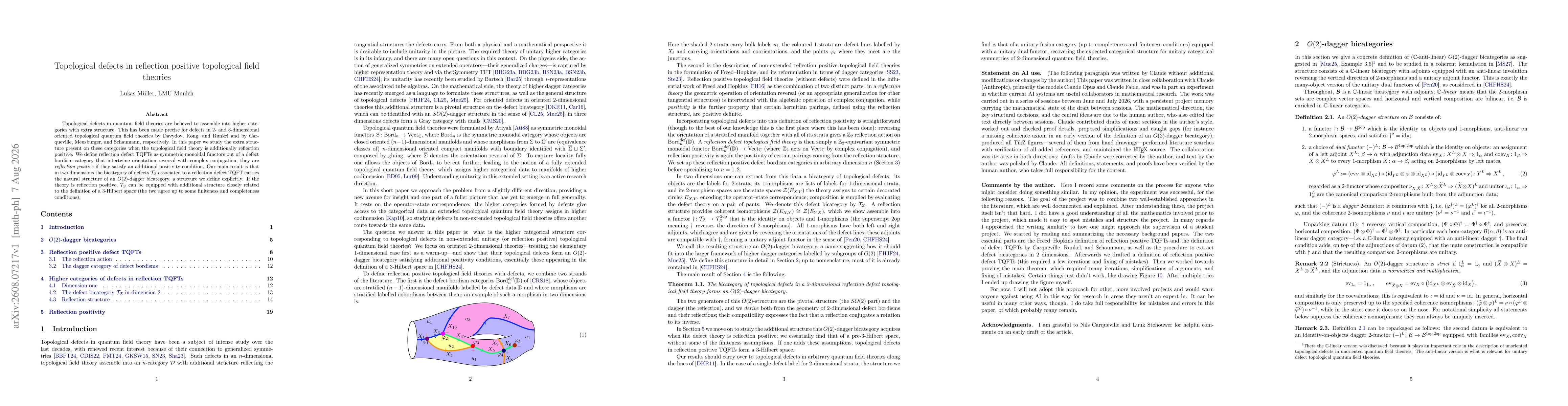 Thumbnail for Topological defects in reflection positive topological field theories