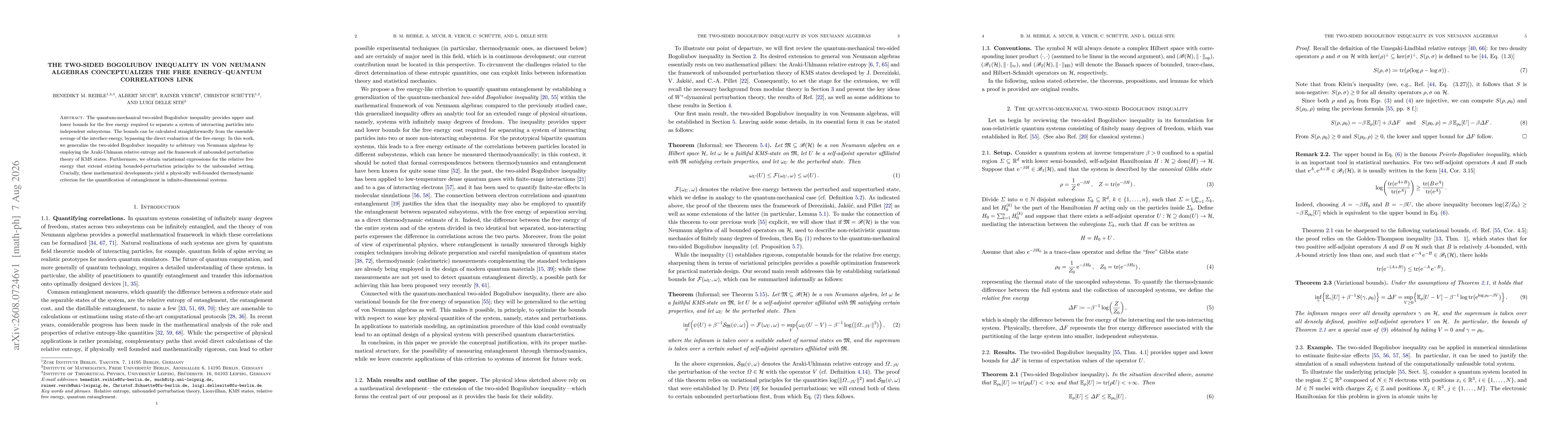 Thumbnail for The two-sided Bogoliubov inequality in von Neumann algebras conceptualizes the free energy--quantum correlations link