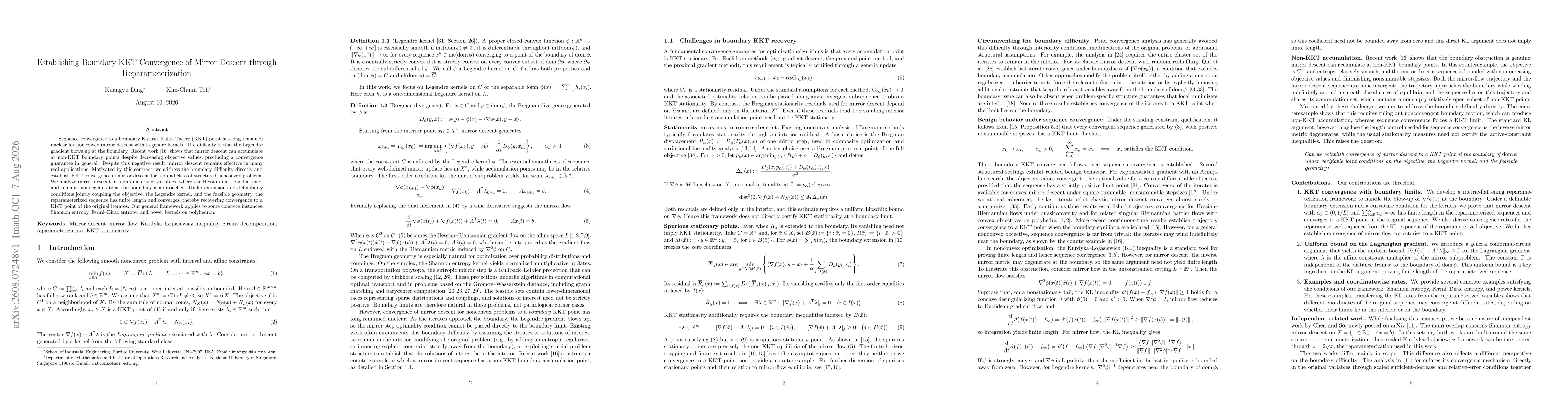 Thumbnail for Establishing Boundary KKT Convergence of Mirror Descent through Reparameterization