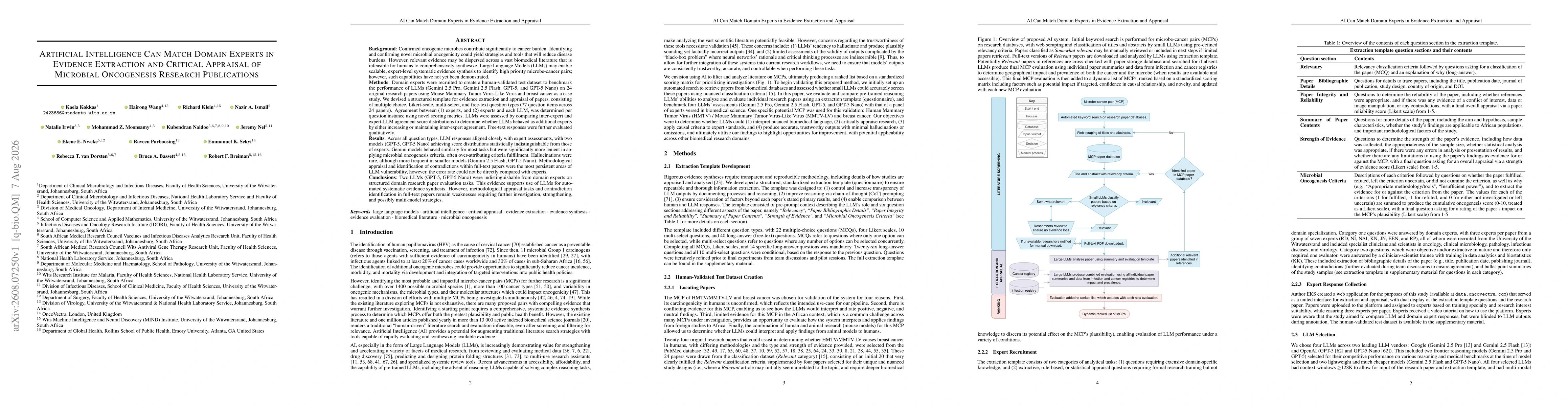 Thumbnail for Artificial Intelligence Can Match Domain Experts in Evidence Extraction and Critical Appraisal of Microbial Oncogenesis Research Publications
