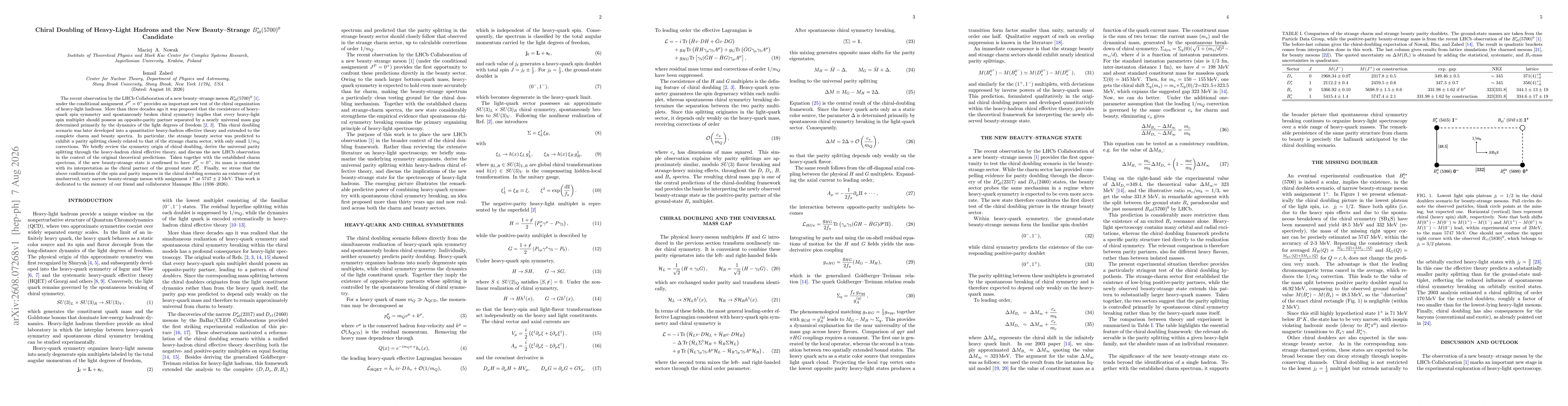 Thumbnail for Chiral Doubling of Heavy-Light Hadrons and the New Beauty--Strange $B_{s0}^*(5700)^0$ Candidate