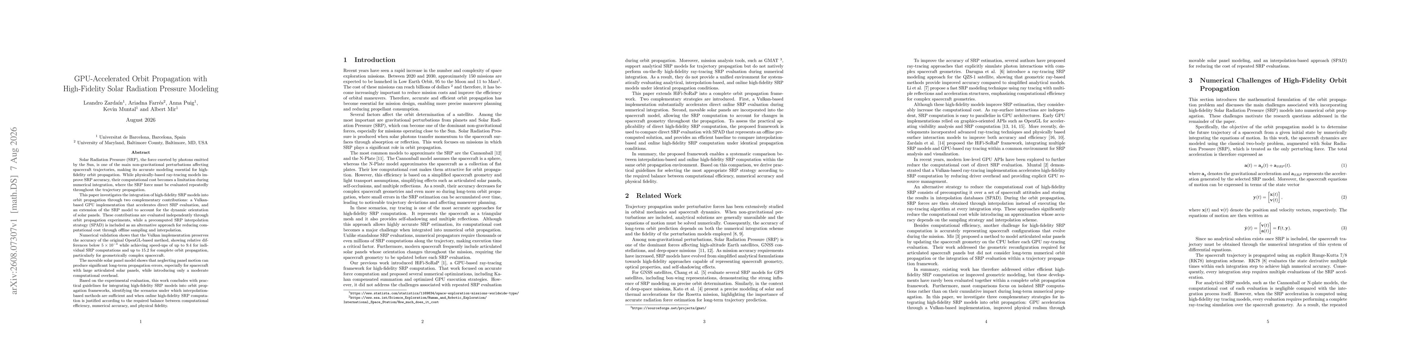 Thumbnail for GPU-Accelerated Orbit Propagation with High-Fidelity Solar Radiation Pressure Modeling