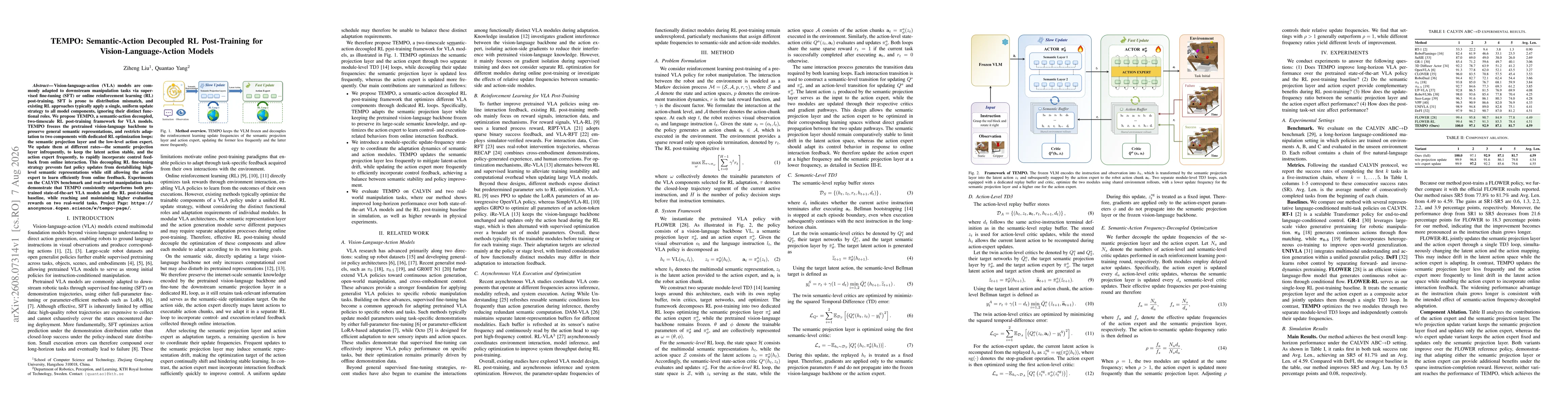 Thumbnail for TEMPO: Semantic-Action Decoupled RL Post-Training for Vision-Language-Action Models