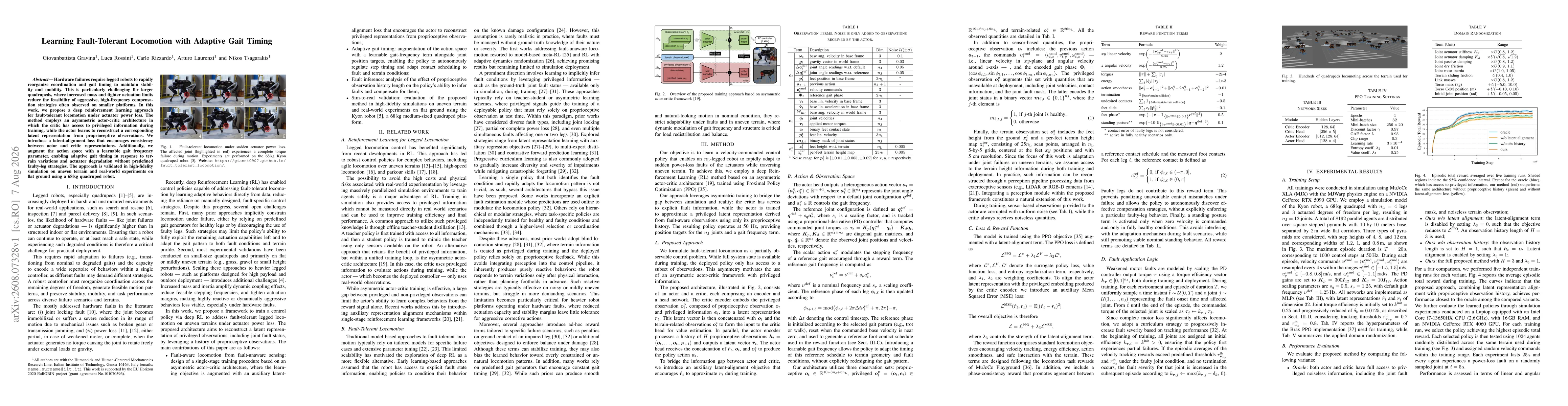 Thumbnail for Learning Fault-Tolerant Locomotion with Adaptive Gait Timing