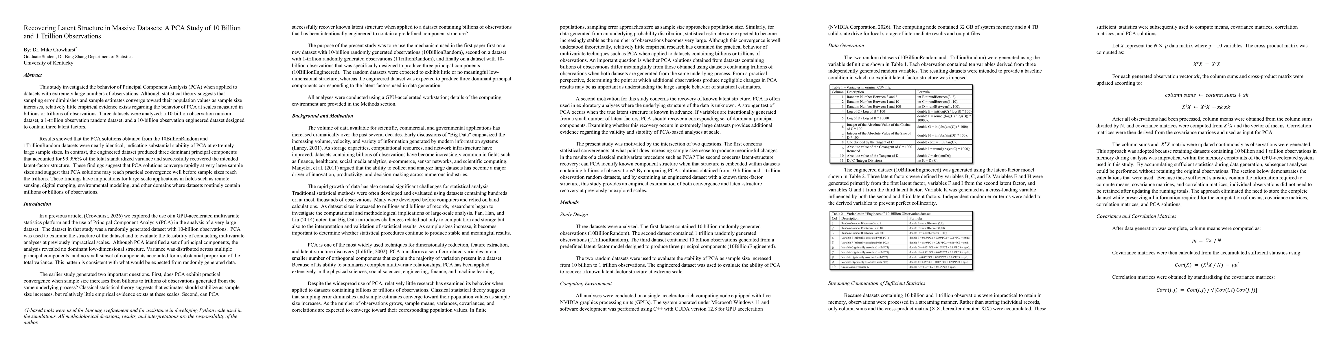 Thumbnail for Recovering Latent Structure in Massive Datasets: A PCA Study of 10 Billion and 1 Trillion Observations