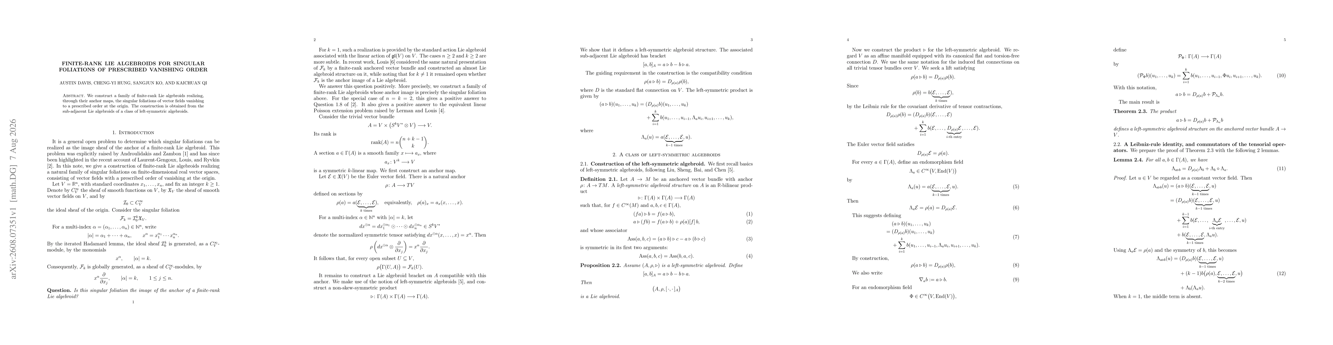 Thumbnail for Finite-Rank Lie Algebroids for Singular Foliations of Prescribed Vanishing Order