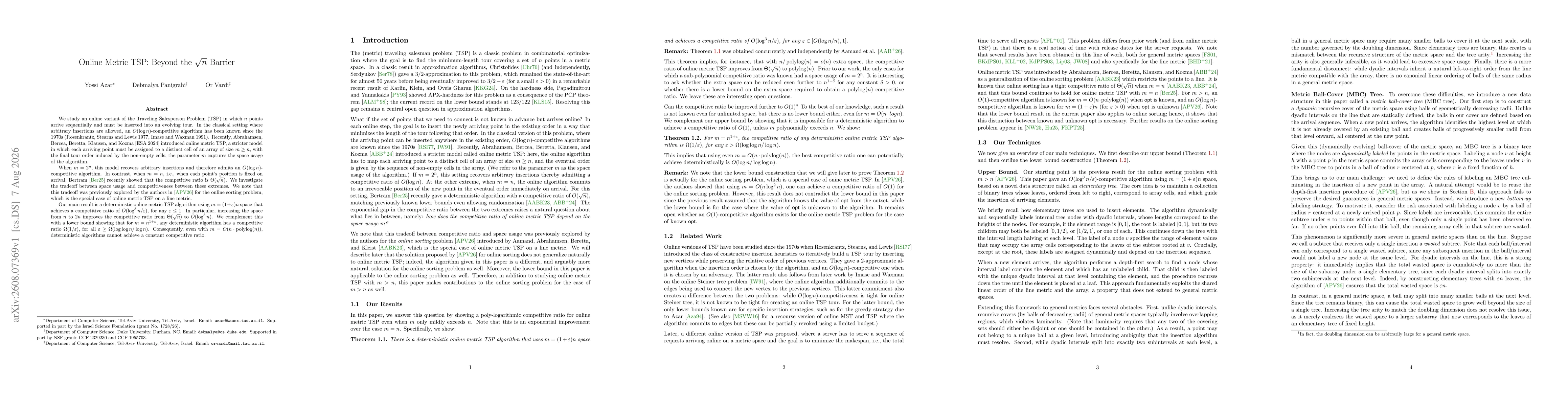 Thumbnail for Online Metric TSP: Beyond the $\sqrt{n}$ Barrier
