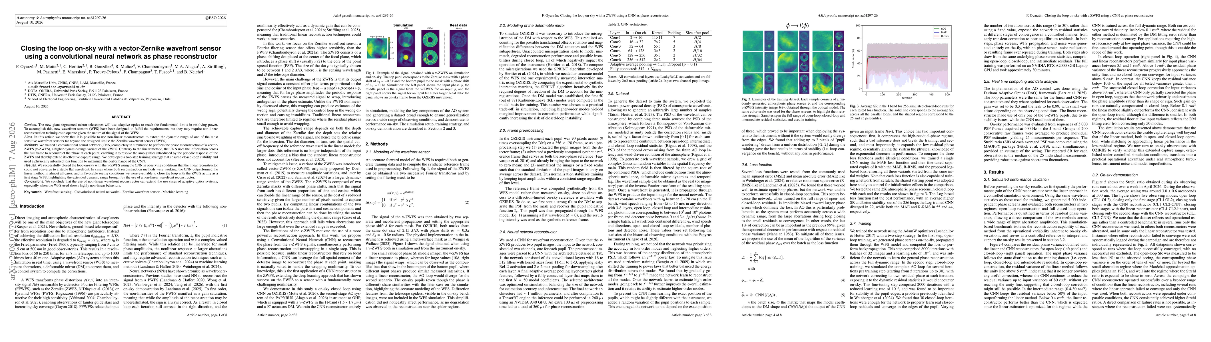Thumbnail for Closing the loop on-sky with a vector-Zernike wavefront sensor using a convolutional neural network as phase reconstructor