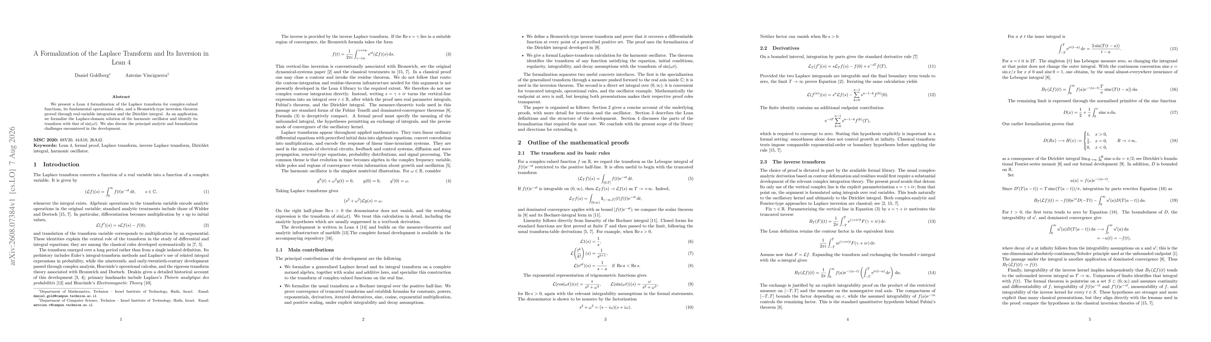 Thumbnail for A Formalization of the Laplace Transform and Its Inversion in Lean 4
