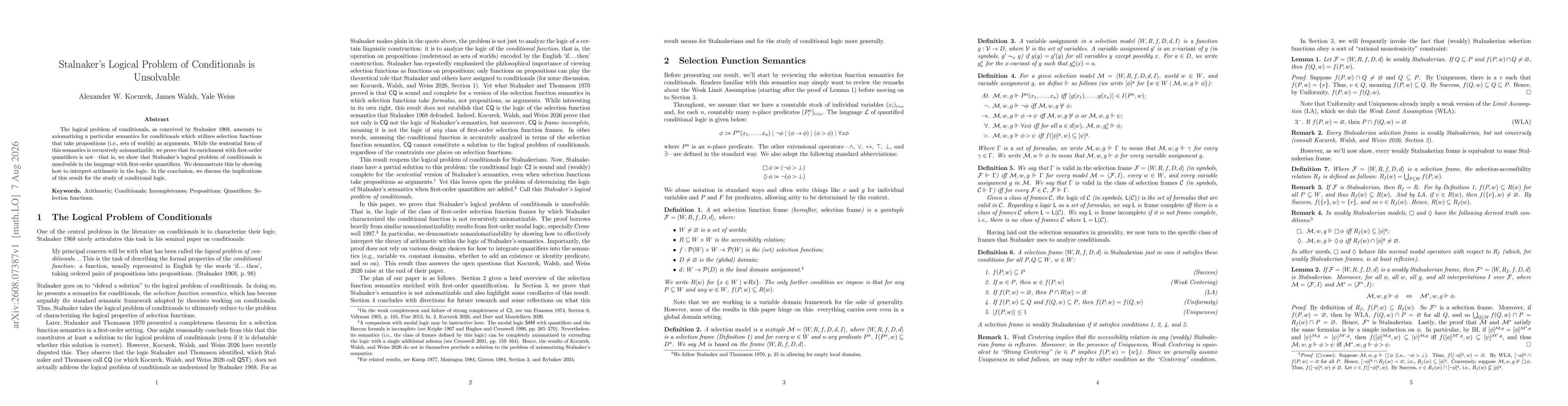 Thumbnail for Stalnaker's logical problem of conditionals is unsolvable