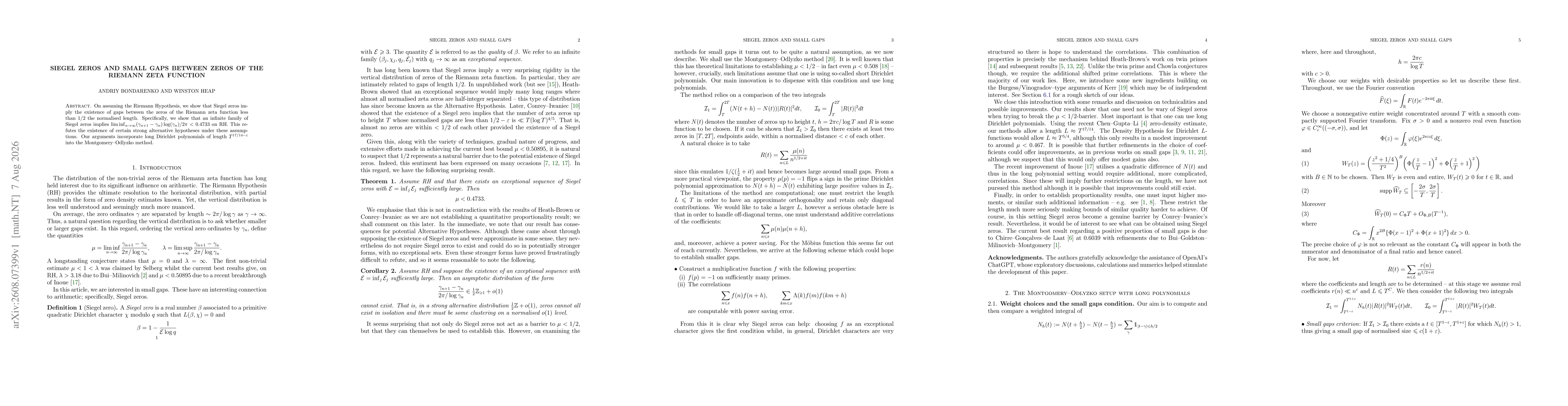 Thumbnail for Siegel zeros and small gaps between zeros of the Riemann zeta function