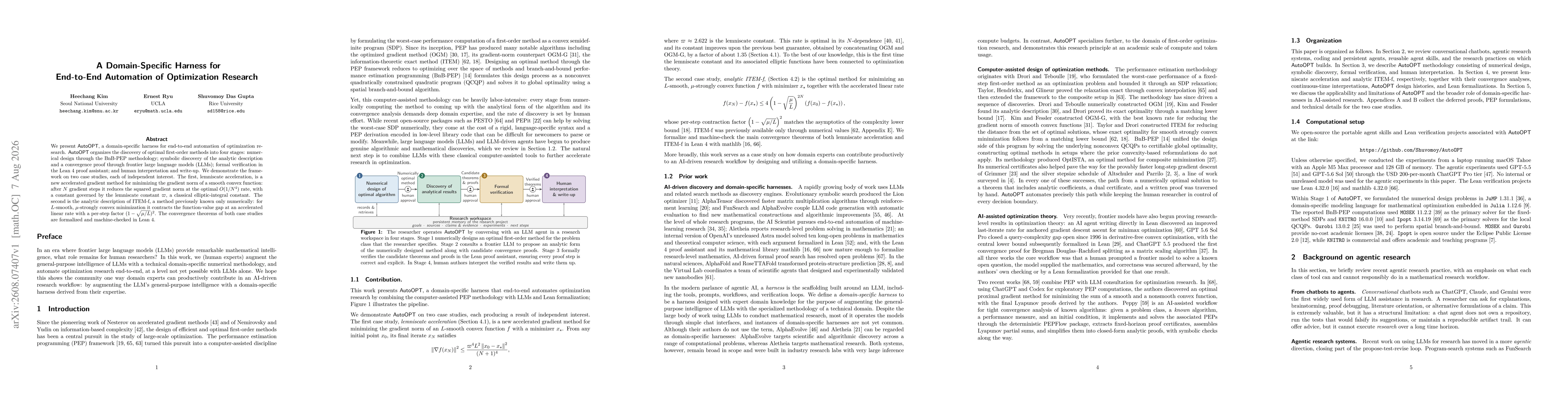 Thumbnail for A Domain-Specific Harness for End-to-End Automation of Optimization Research
