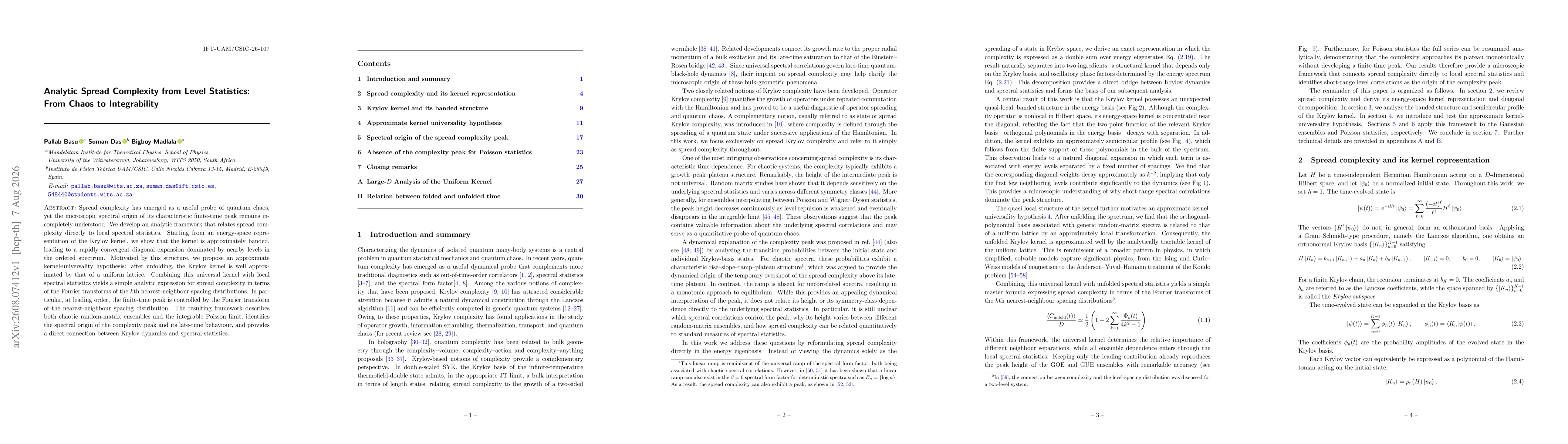 Thumbnail for Analytic Spread Complexity from Level Statistics: From Chaos to Integrability