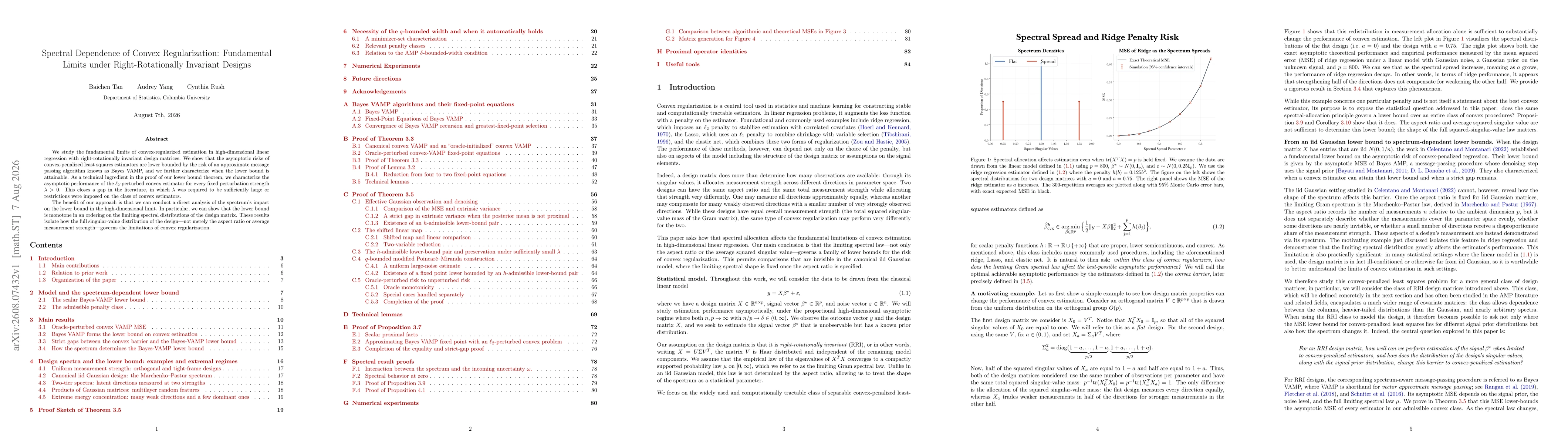 Thumbnail for Spectral Dependence of Convex Regularization: Fundamental Limits under Right-Rotationally Invariant Designs