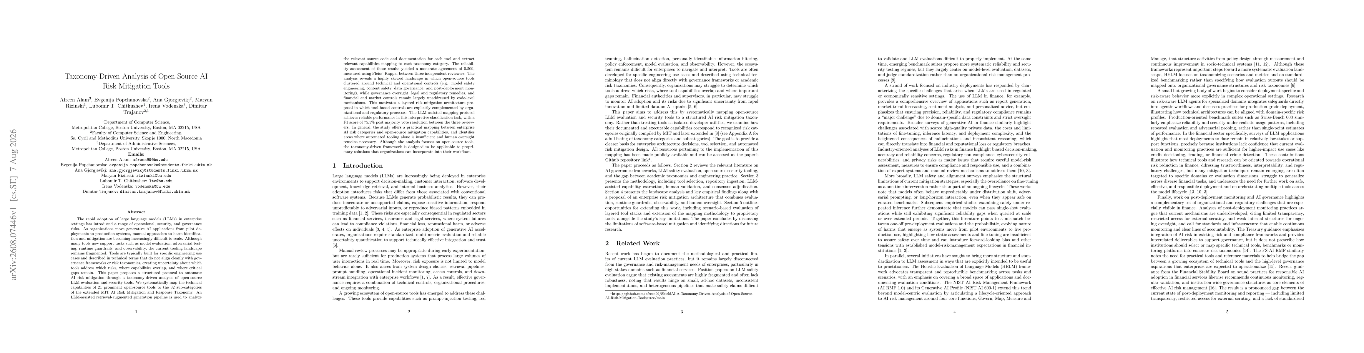 Thumbnail for Taxonomy-Driven Analysis of Open-Source AI Risk Mitigation Tools