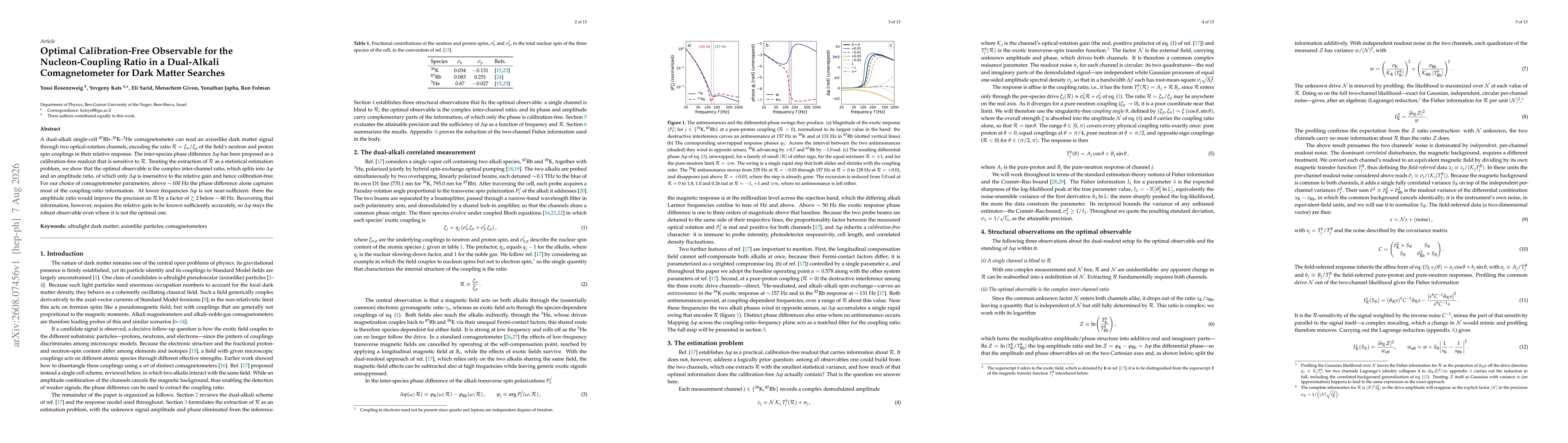 Thumbnail for Optimal Calibration-Free Observable for the Nucleon-Coupling Ratio in a Dual-Alkali Comagnetometer for Dark Matter Searches