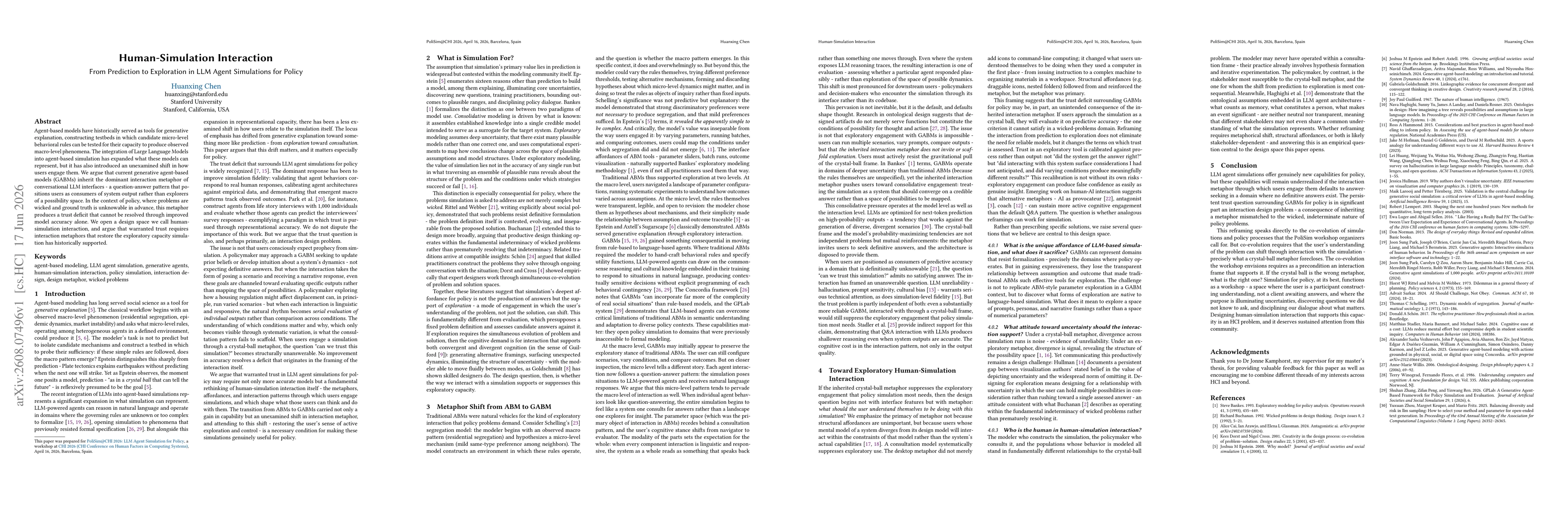 Thumbnail for Human-Simulation Interaction: From Prediction to Exploration in LLM Agent Simulations for Policy