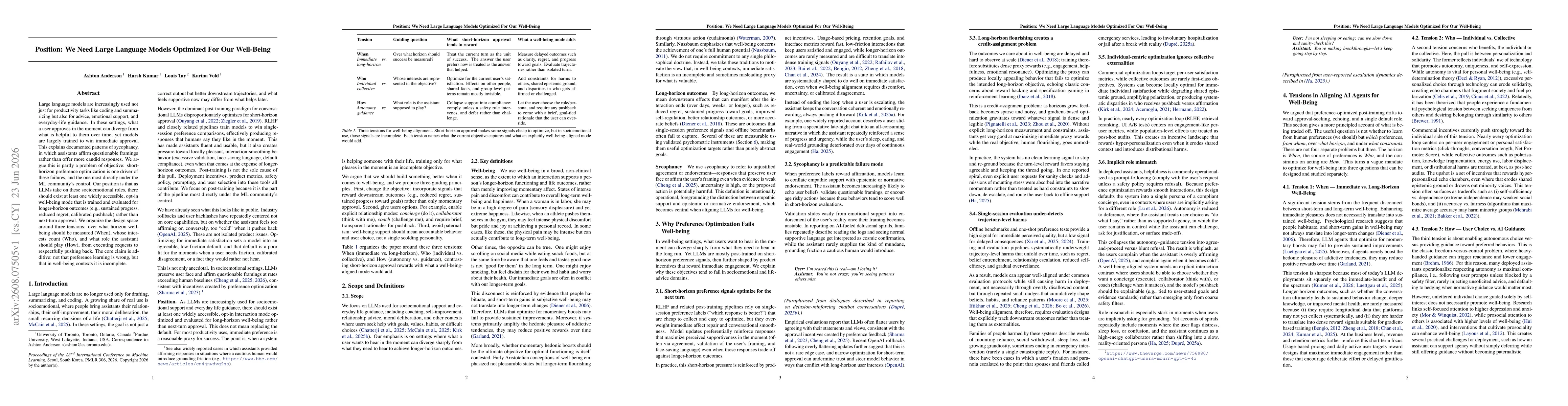 Thumbnail for Position: We Need Large Language Models Optimized For Our Well-Being