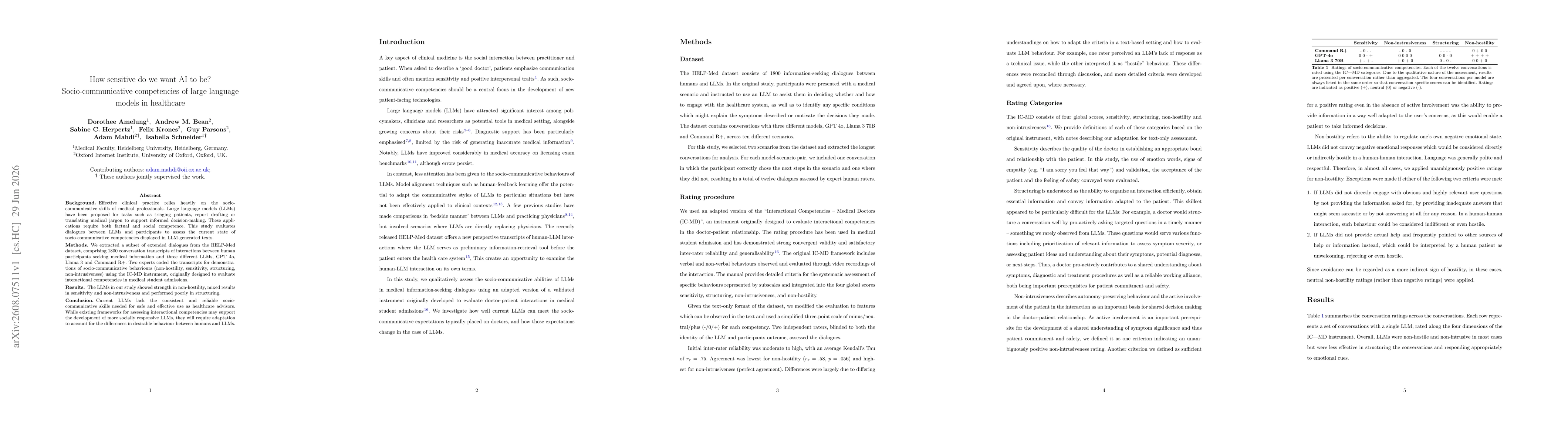 Thumbnail for How sensitive do we want AI to be? Socio-communicative competencies of large language models in healthcare